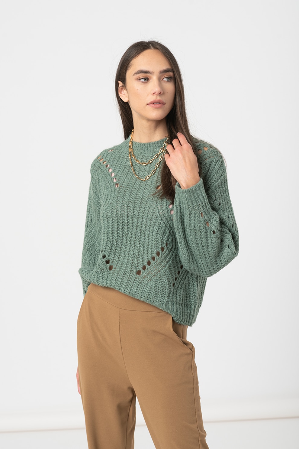 Haily's, Pulover cu perforatii Lola, Verde menta