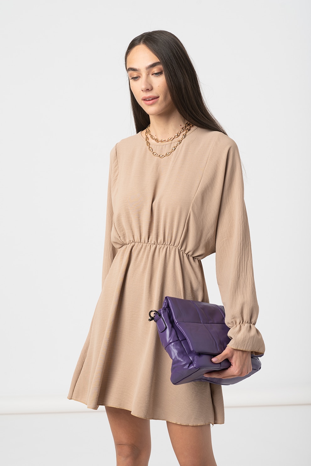 Haily's, Rochie evazata cu talie elastica Pria, Bej