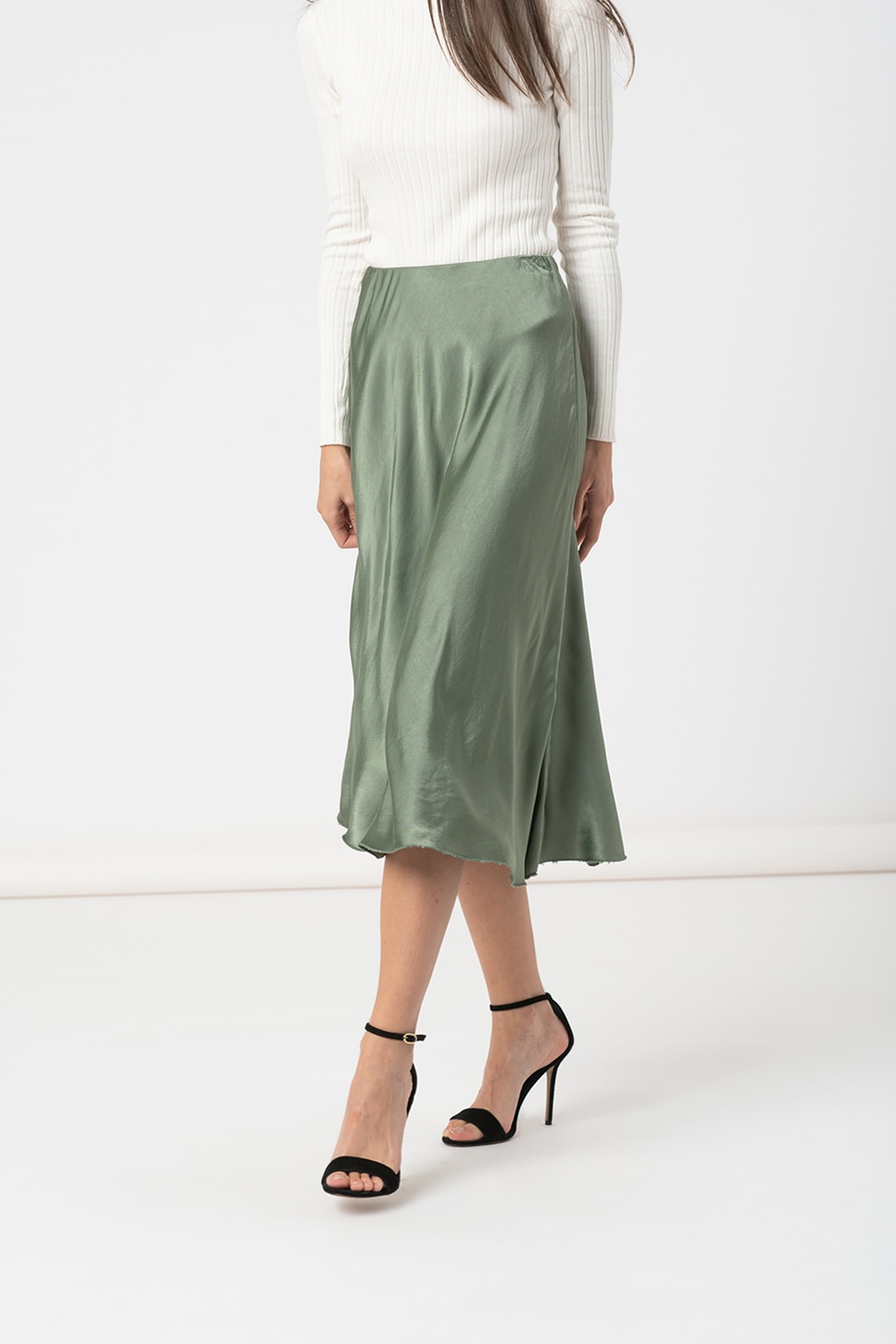 Haily's, Fusta midi evazata cu talie inalta Nadine, Verde sparanghel