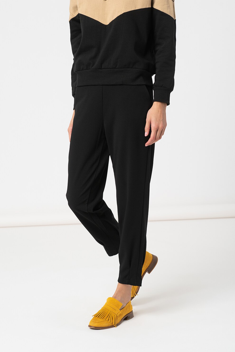 Haily's, Pantaloni cu talie inalta si buzunare oblice, Negru