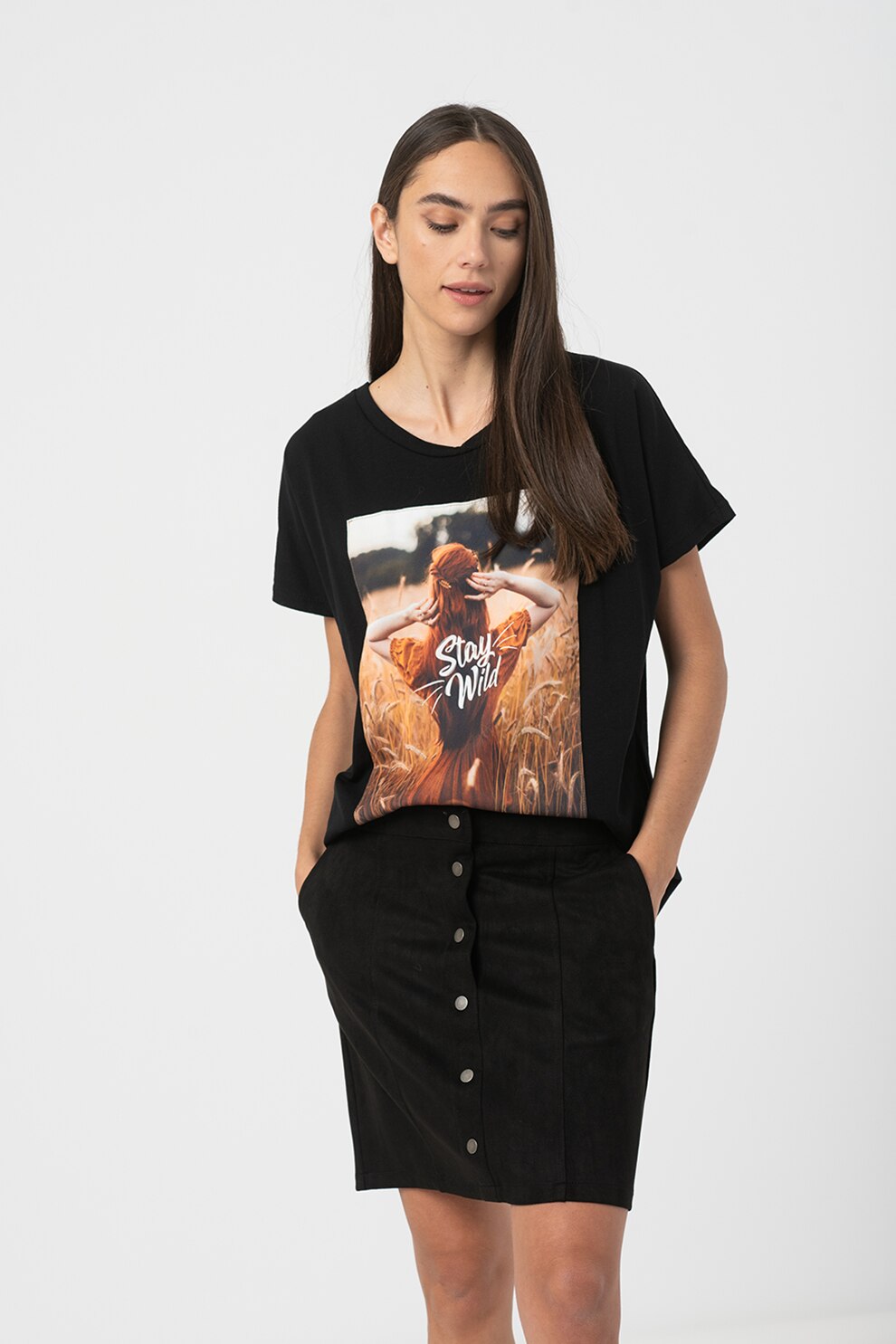 Haily's, Tricou supradimensionat cu imprimeu foto Lia, Negru/Print
