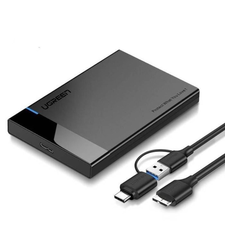 UGREEN US221 Külső HDD/SSD ház, SATA HDD 2,5 ", USB 3.0/USB-C/micro USB 3.0