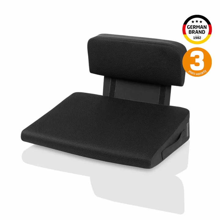 Електрическа клиновидна подложка за стол Medisana OL 350, 3 нива на температурата, Подвижна възглавница за лумбална опора, Ядро от мемори пяна за допълнителен комфорт, Подобрява стойката при седене, За дома или офиса, Черен