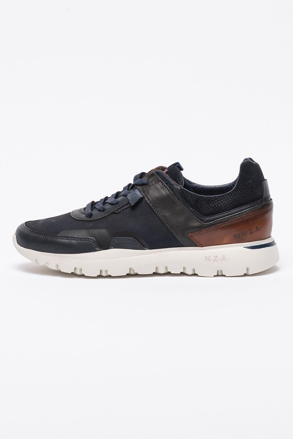 New Zealand Auckland, Pantofi sport din piele nabuc si piele cu model segmentat Rawiri, Bleumarin/Maro