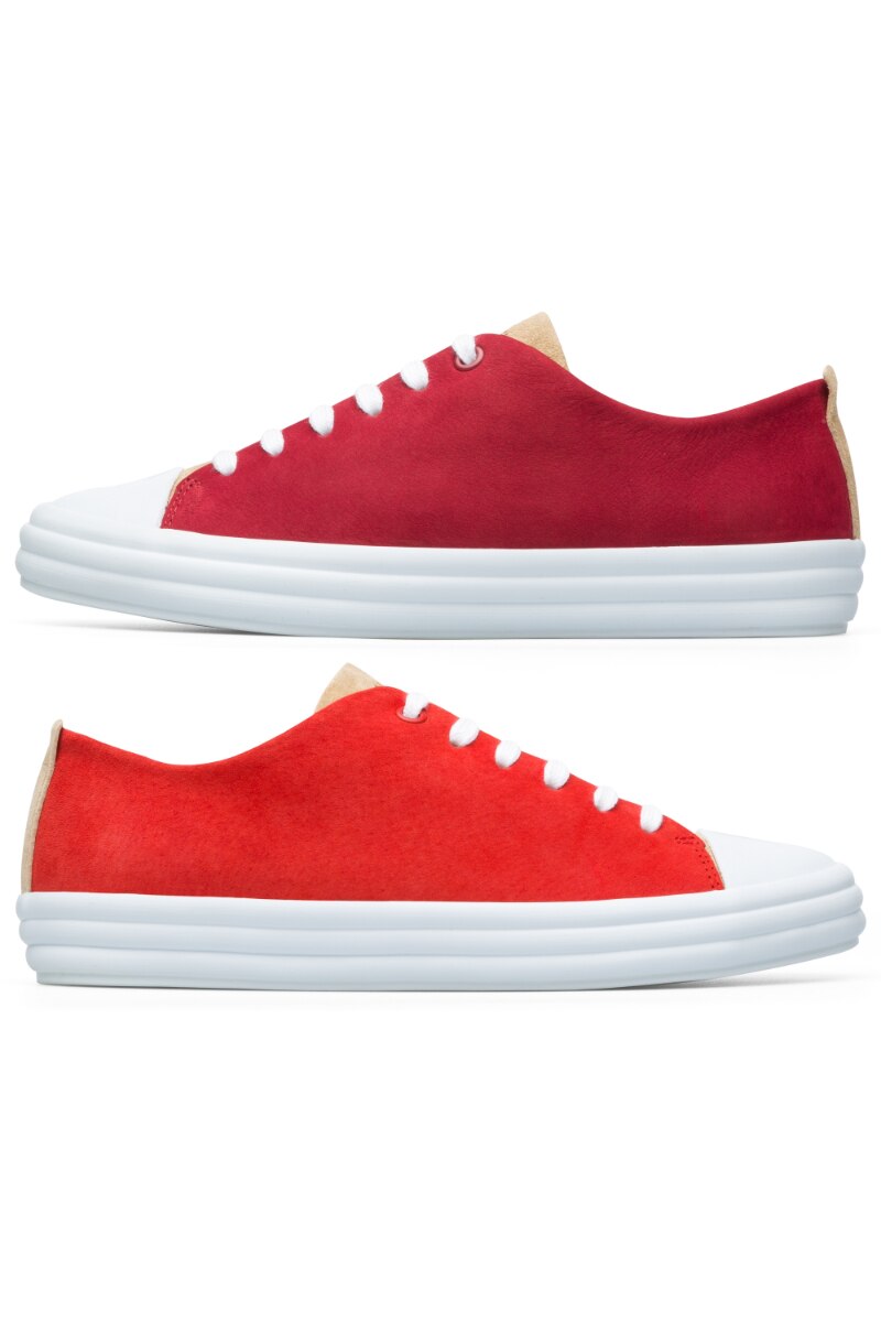 Tenisi dama Twins, Camper, Piele naturala, Rosu/Bej, Rosu/Bej