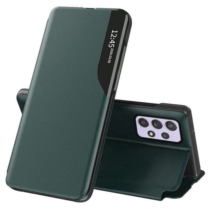 Защитен калъф, съвместим с Samsung Galaxy Note 10 Plus 4G / Note 10 Plus 5G, eFold, екологична кожа, Тъмнозелен