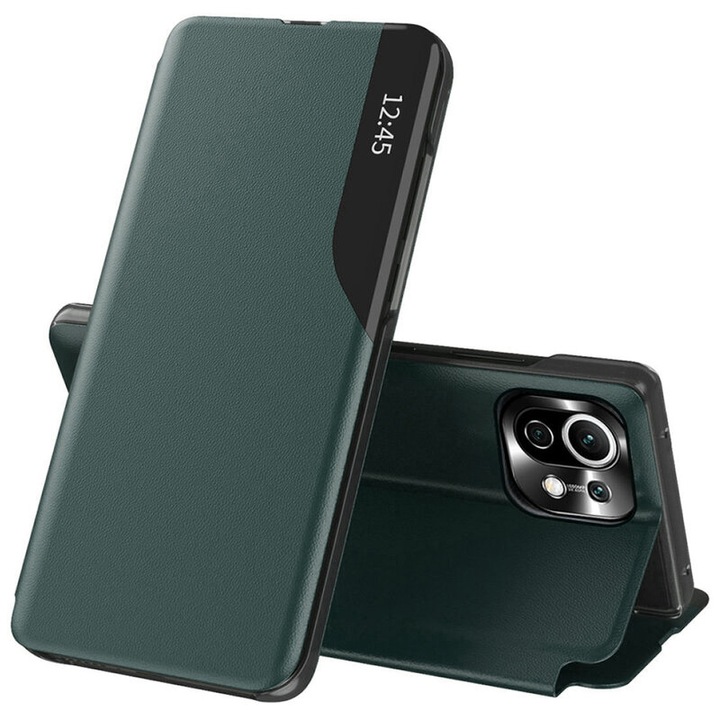 Капак за Xiaomi Mi 11 Lite 4G/Mi 11 Lite 5G/11 Lite 5G NE, Екологична кожа, Тъмно зелен