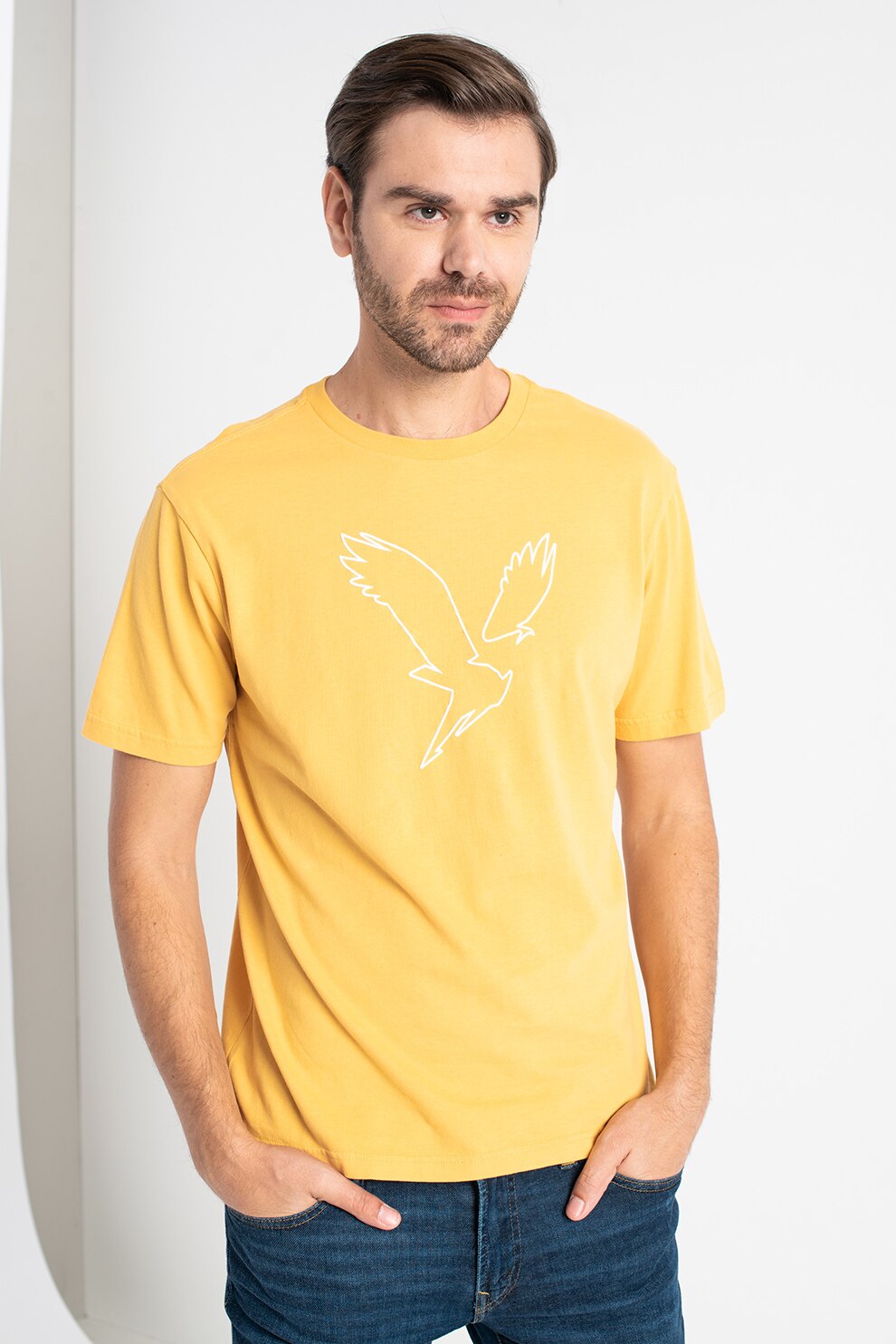 American Eagle, Tricou cu decolteu la baza gatului si logo, Galben