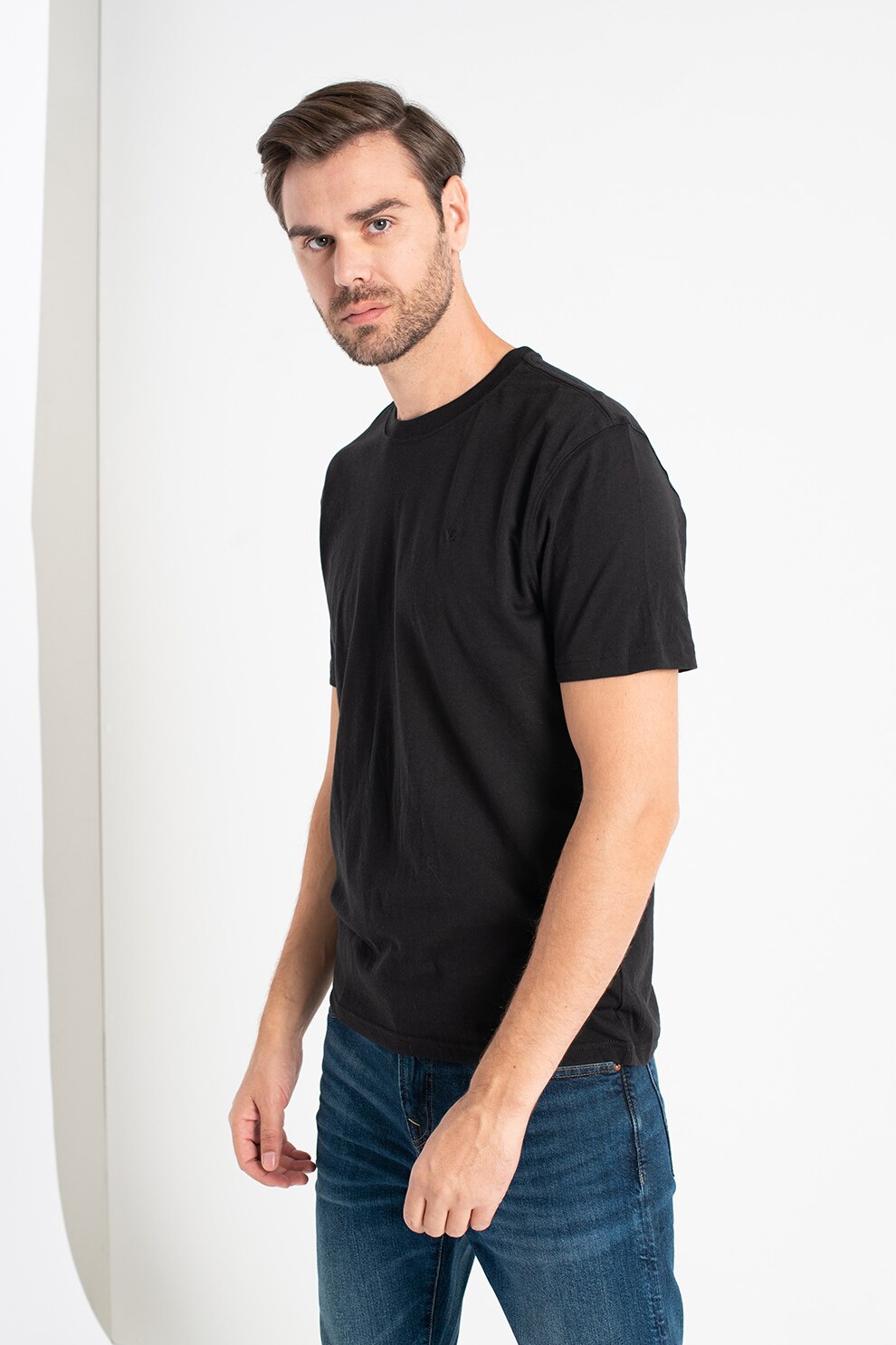 American Eagle, Set de tricouri cu decolteu rotund - 3 piese, Negru/Gri/Alb