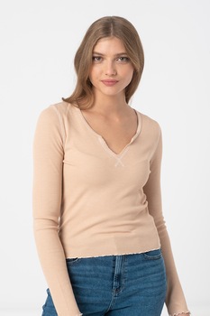 American Eagle, Bluza striata cu decolteu in V, Piersica American Eagle, Bluza striata cu decolteu in V, Piersica