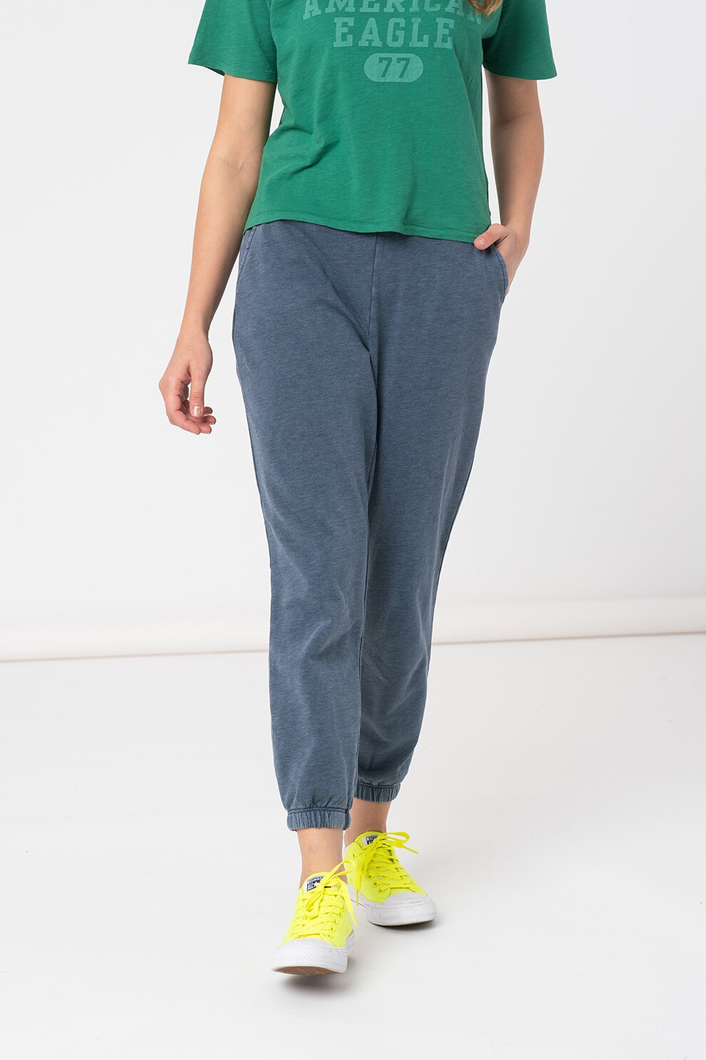 American Eagle, Pantaloni sport cu buzunare oblice, Albastru prafuit