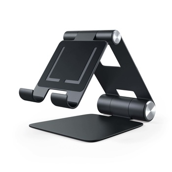 Suport pliabil din aluminiu pentru telefoane mobile, tablete si laptopuri de pana la 12 inci, Satechi R1, negru Suport pliabil din aluminiu pentru telefoane mobile, tablete si laptopuri de pana la 12 inci, Satechi R1, negru