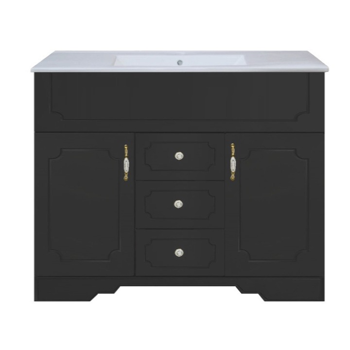 Set baza mobilier baie Malaga 100 x 45 x 81 cm, cu lavoar ceramic Medina, Negru lucios/ Alb