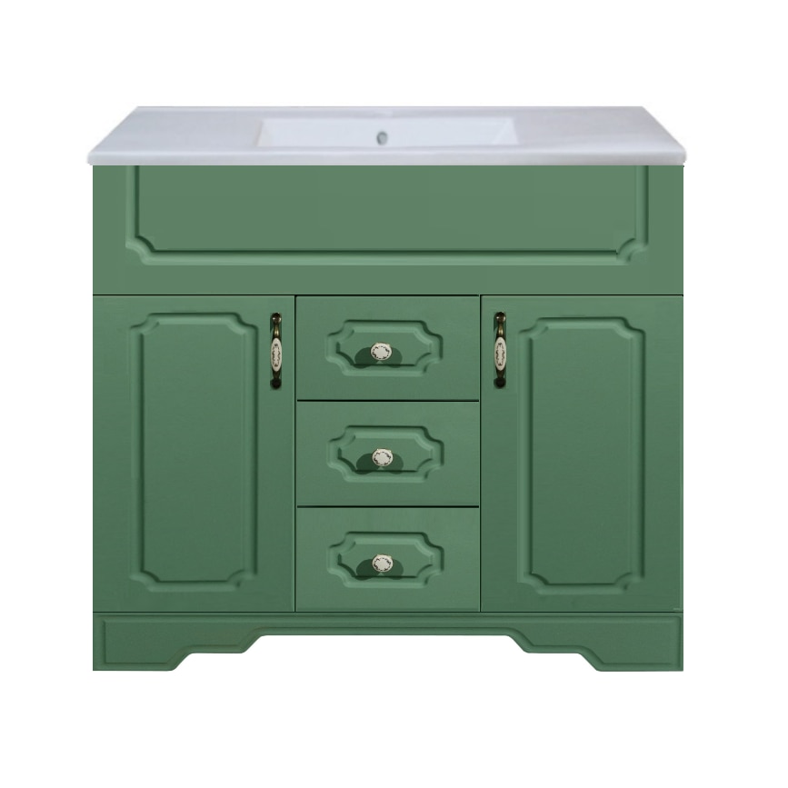 Set baza mobilier baie Malaga 90 x 45 x 81 cm, cu lavoar ceramic Medina, Verde Soft Touch/Alb