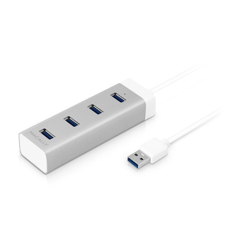 Hub USB 4 port pentru MacBook si laptopuri, Macally USB 3.0, alb