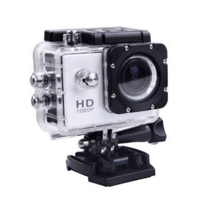 Водоустойчива спортна камера SIKS®, HD 1080P, 2 инча, Автономия 90 минути, Бяла