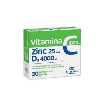 Vitamina C 1000 mg + Zinc 25 mg + D3 4000 UI, 30 comprimate Fiterman Vitamina C 1000 mg + Zinc 25 mg + D3 4000 UI, 30 comprimate Fiterman