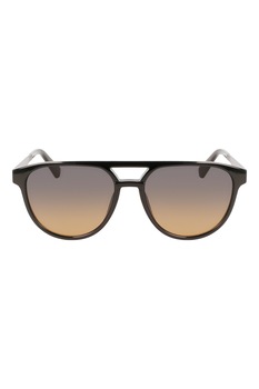 CALVIN KLEIN JEANS, Ochelari de soare aviator cu lentile in degrade, Maro taupe deschis/Negru, 56-16-145 Standard CALVIN KLEIN JEANS, Ochelari de soare aviator cu lentile in degrade, Maro taupe deschis/Negru, 56-16-145 Standard