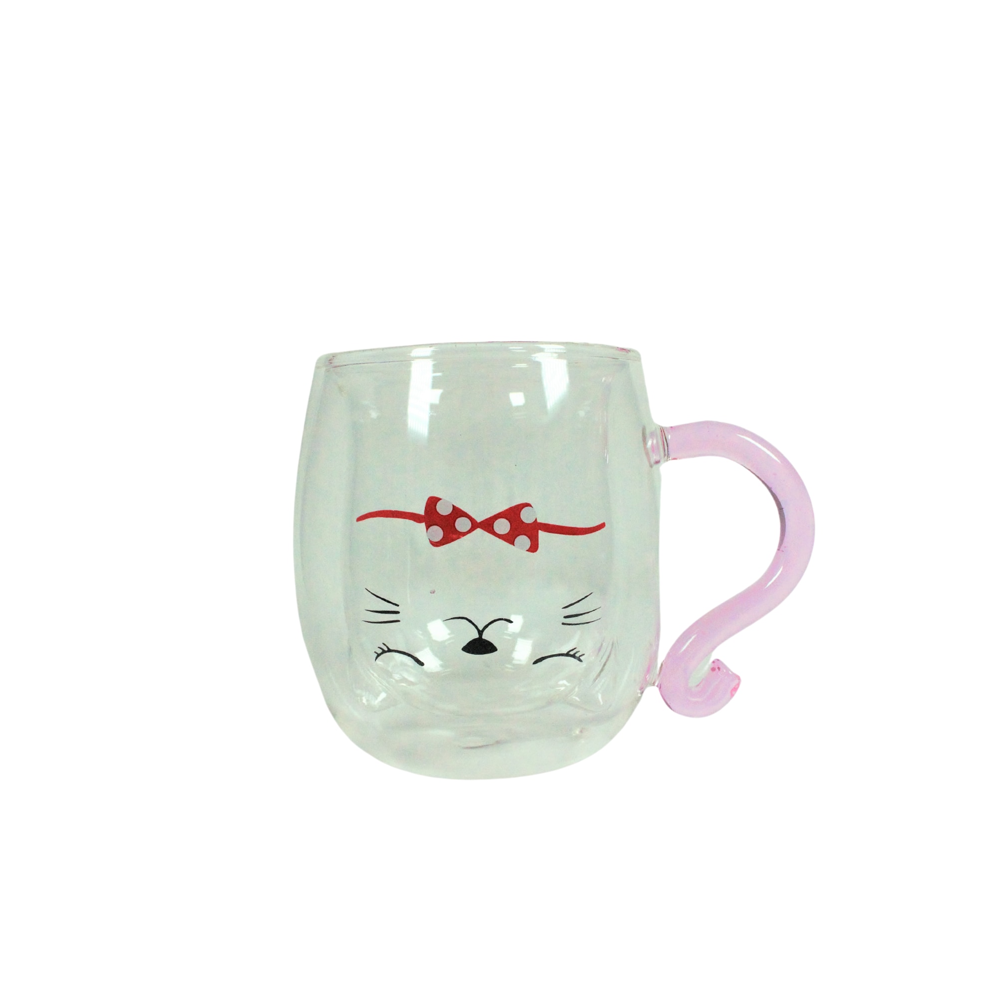 Cana din sticla, pereti dubli, termorezistenta, desen pisica caere viseaza, 250 ml