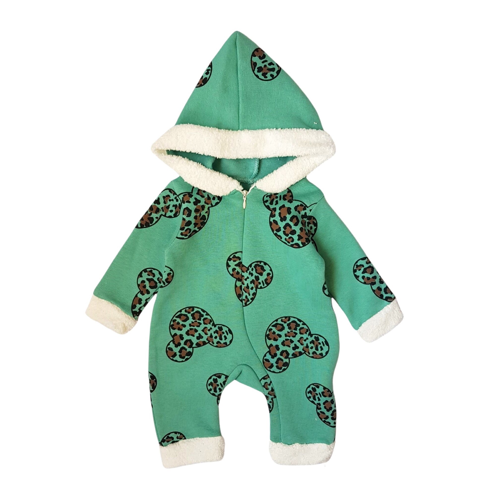 Salopeta cu gluga din bumbac gros cu interior fleece, varsta 6-9 luni, 74 cm, Verde