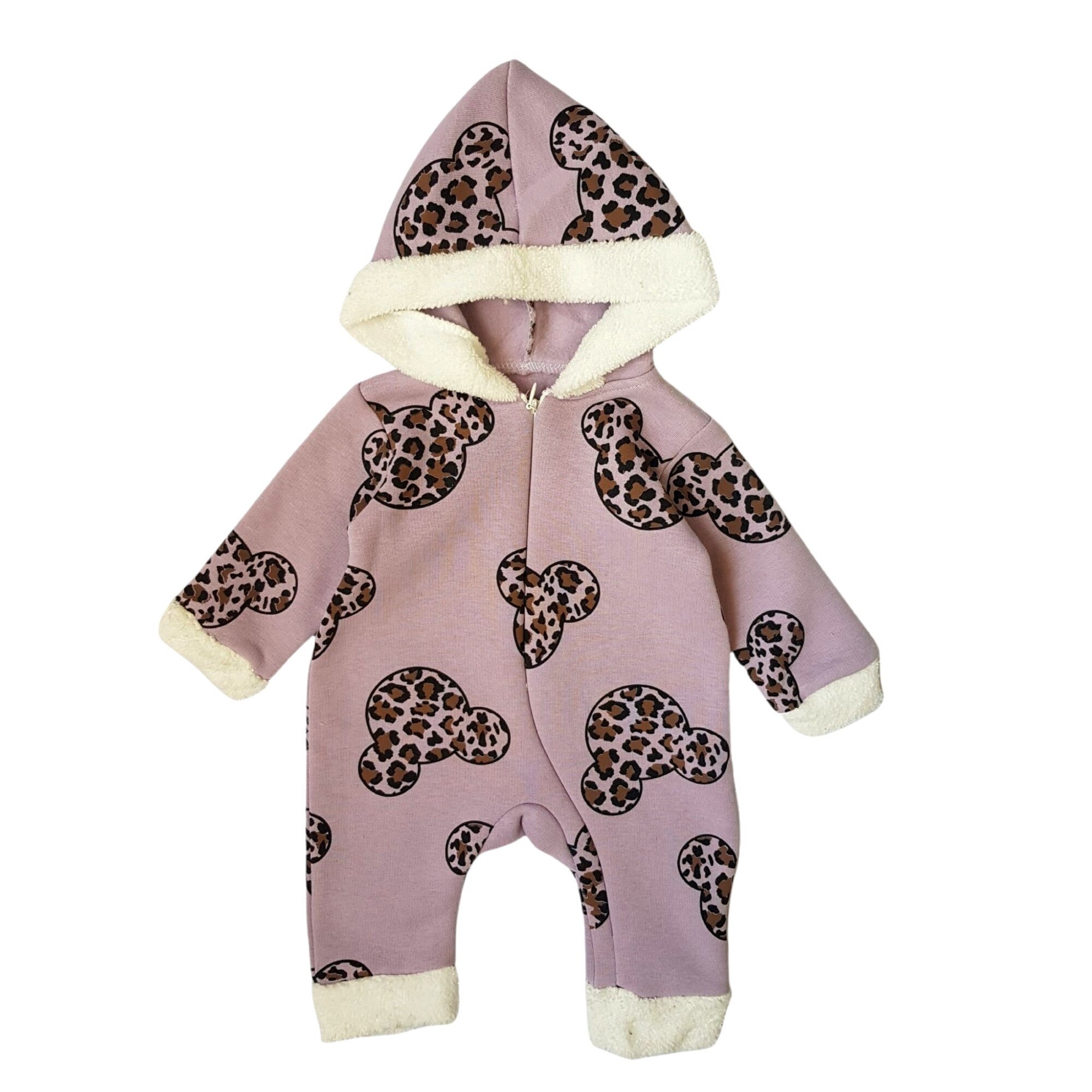 Salopeta cu gluga din bumbac gros cu interior fleece, Mov