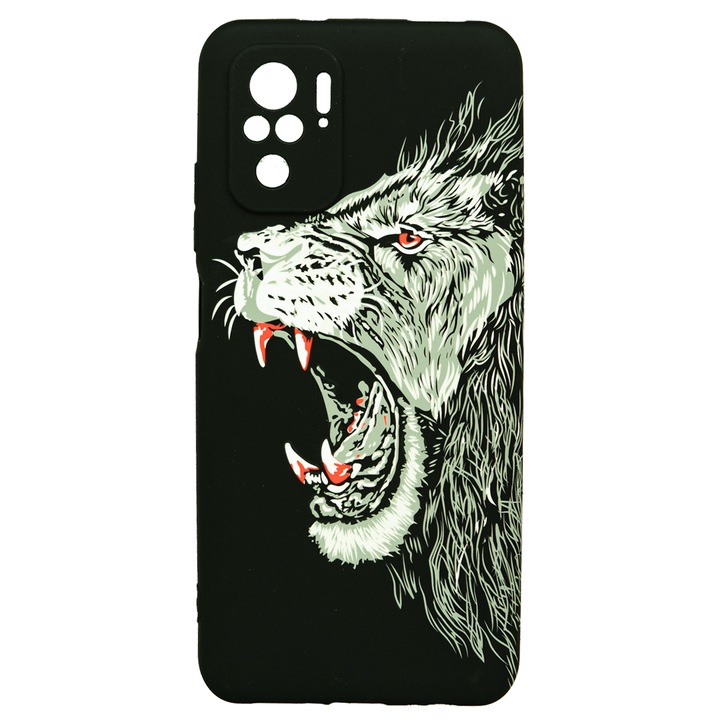 Husa de telefon, LUXO, compatibil cu Xiaomi Redmi Note 10, model King Lion cu efect fosforescent, TPU, multicolor