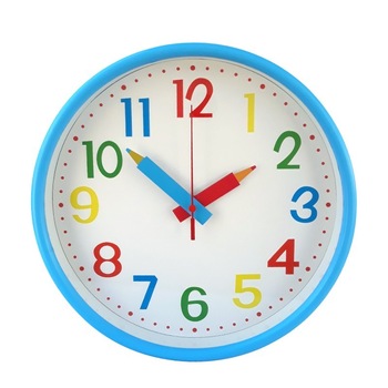 Ceas din plastic, de perete, cu cifre colorate si limbi in forma de creioane M1, 25 X 25 cm Ceas din plastic, de perete, cu cifre colorate si limbi in forma de creioane M1, 25 X 25 cm