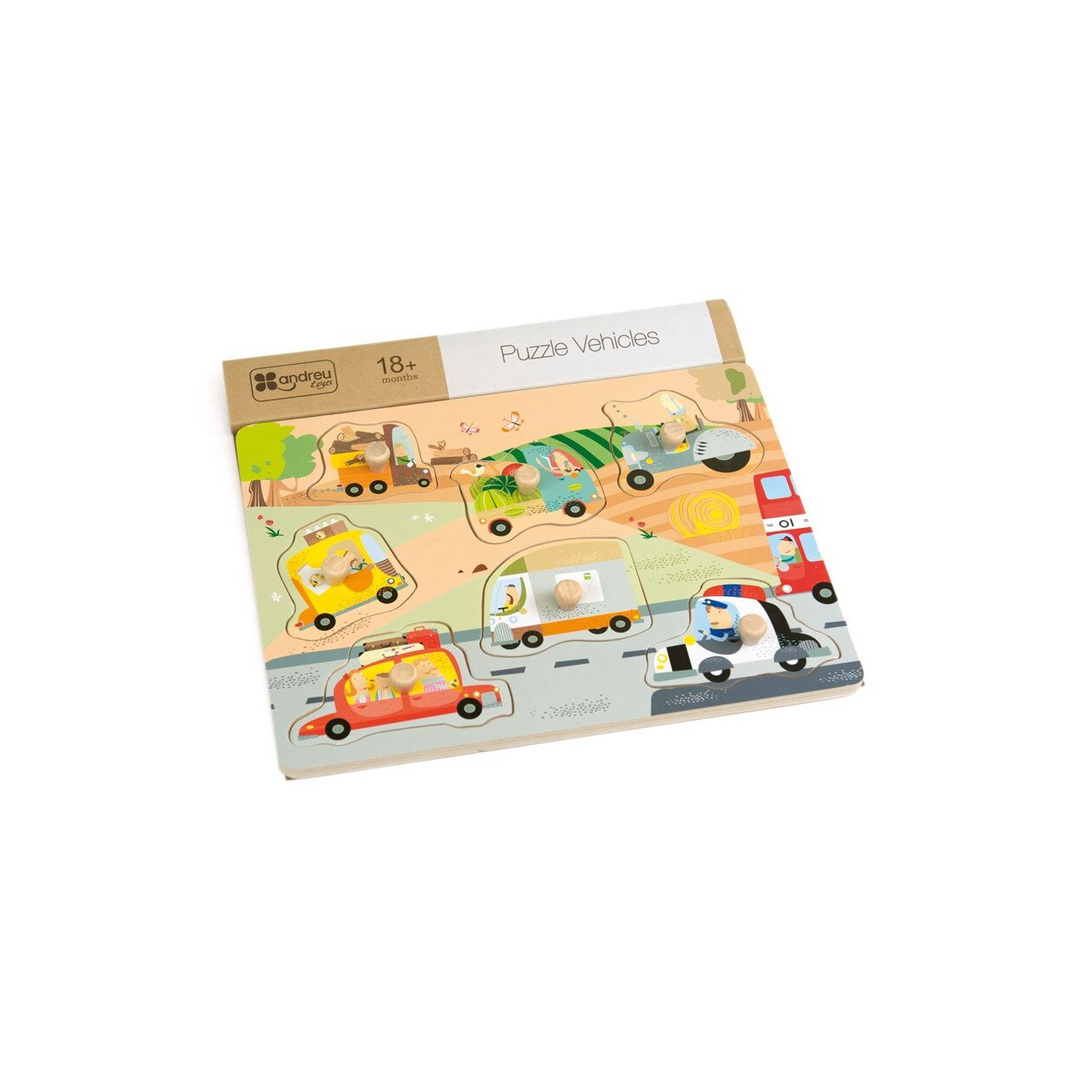 Puzzle din lemn incastru Vehicule, 7 piese Multicolor