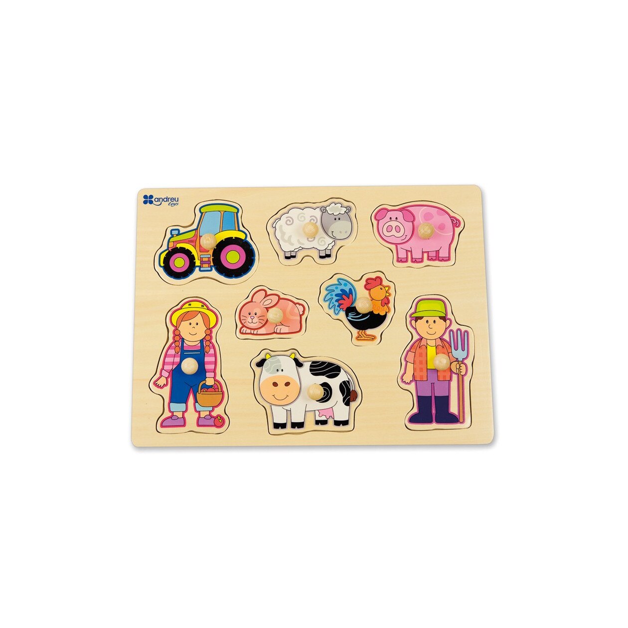 Puzzle din lemn incastru La ferma, 8 piese Multicolor