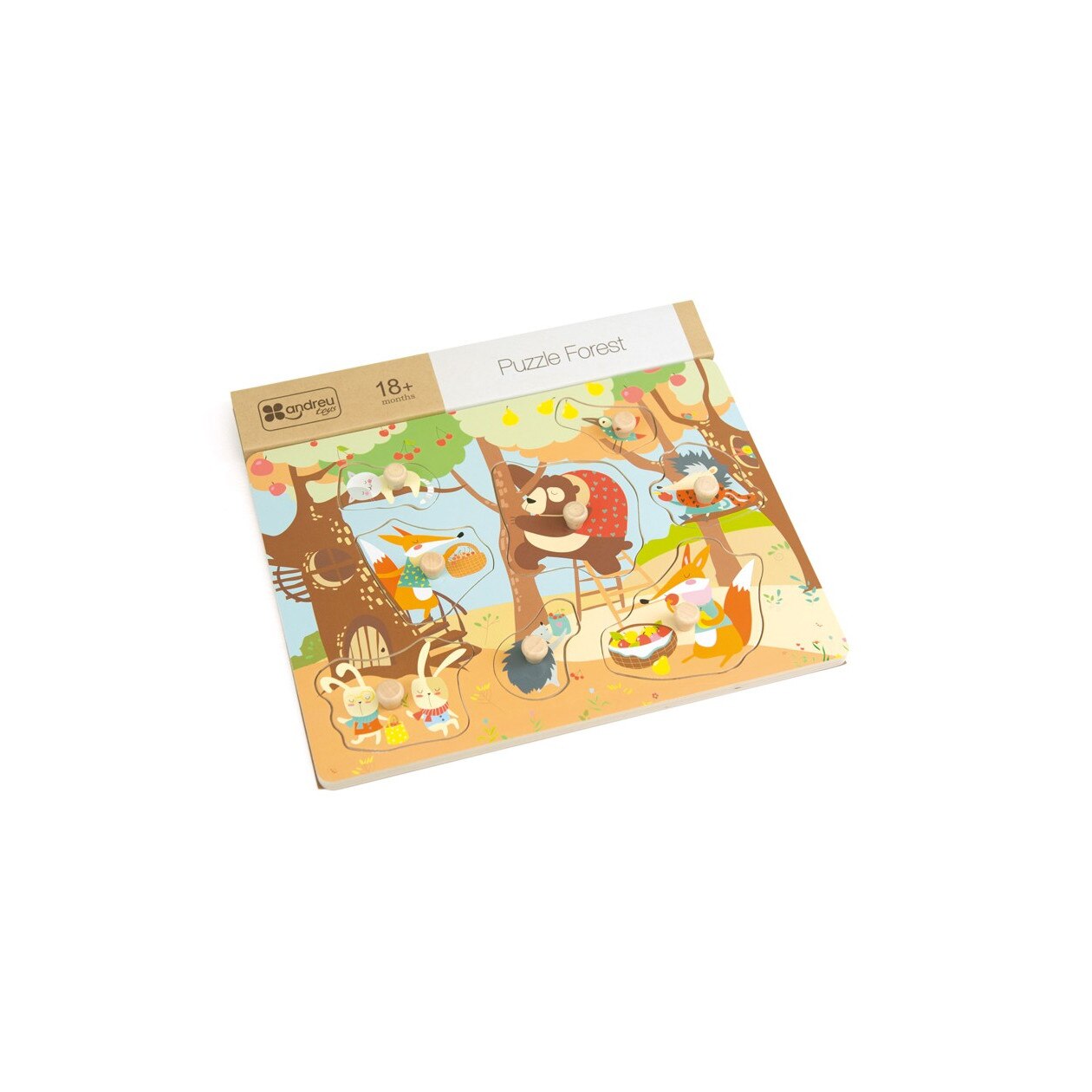 Puzzle din lemn incastru Padure, 8 piese Multicolor