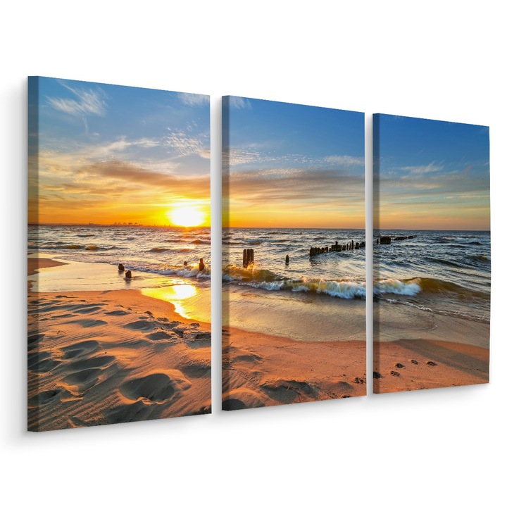 Set Tablou Triptic MAREA BALTICA Peisaj 3D 150cm x 100cm Decoratiuni Moderne pentru Casa, Creative decor, Canvas