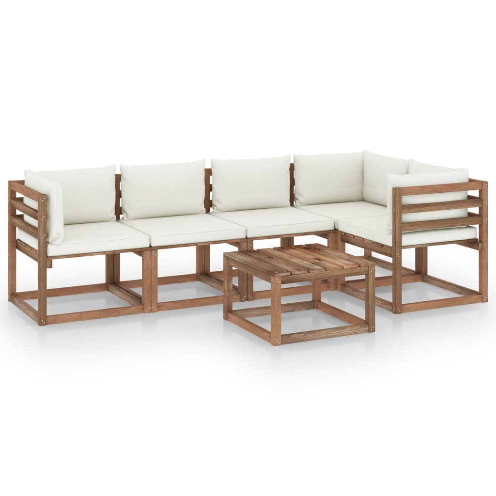 Set mobilier gradina 6 piese canapea cu masuta si perne, vidaXL, Lemn de pin tratat, Maro cu perne crem
