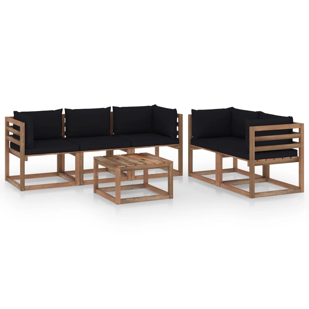 Set mobilier gradina 6 piese canapele cu masuta, vidaXL, Lemn de pin tratat, Maro-perne negru