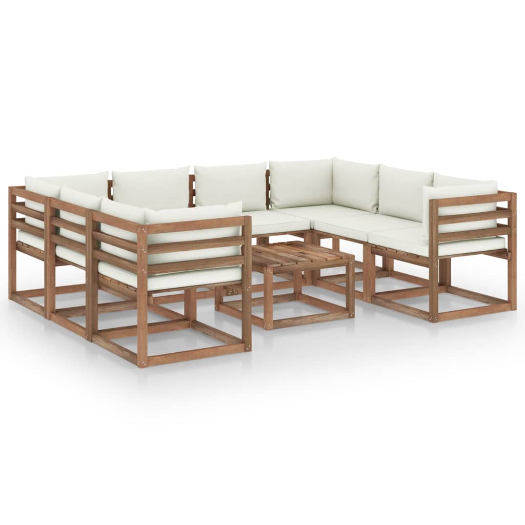 Set mobilier gradina 9 piese canapea cu masuta si perne, vidaXL, Lemn de pin tratat, Maro cu perne crem