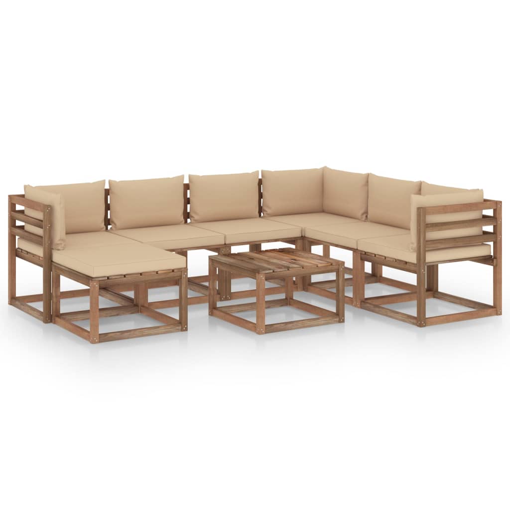 Set mobilier gradina 8 piese canapea U cu masuta si perne, vidaXL, Lemn de pin tratat, Maro cu perne bej