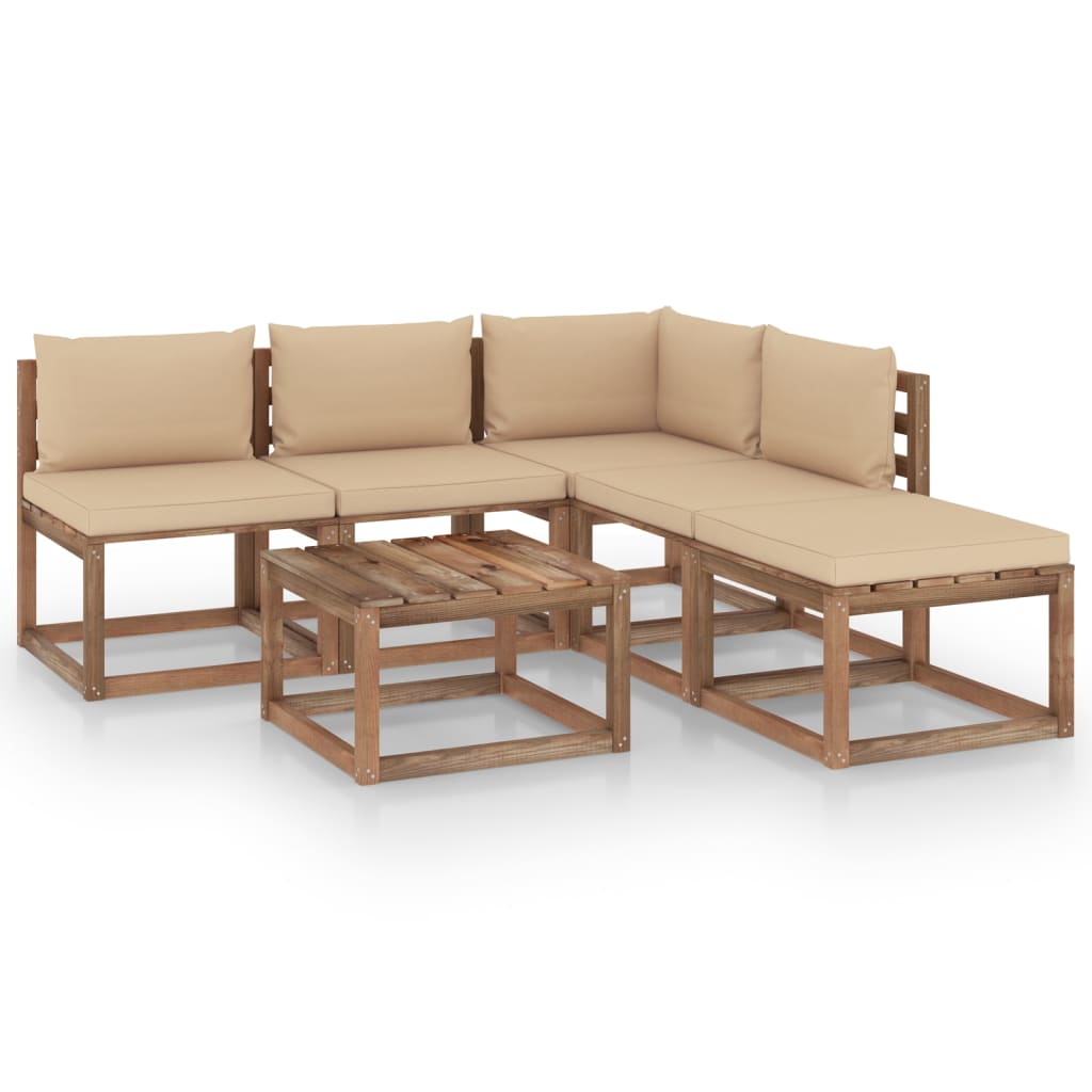 Set mobilier gradina 6 piese canapea in L cu masuta, vidaXL, Lemn de pin tratat, Maro-perne bej