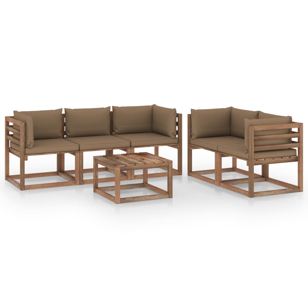 Set mobilier gradina 6 piese canapele cu masuta, vidaXL, Lemn de pin tratat, Maro-perne gri taupe