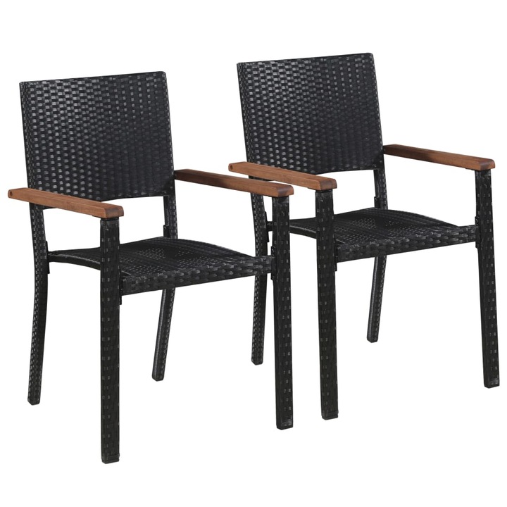 Set 2 scaune gradina/terasa/balcon, vidaXL, Poliratan, Negru, 56 x 55 x 88 cm