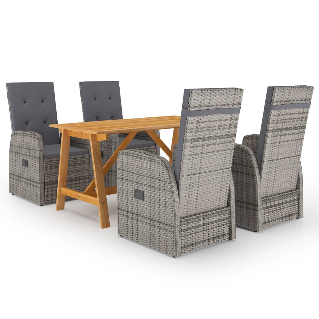 Set mobilier de gradina cu 5 piese mas cu fotolii, vidaXL, Ratan si Lemn masiv de acacia, Gri-Maro miere