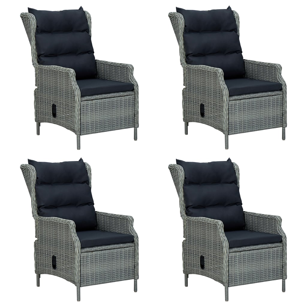 Set mobilier de gradina cu 5 piese - masa si fotolii cu perne, vidaXL, Ratan, 140 x 70 x 73,5 cm, gri deschis