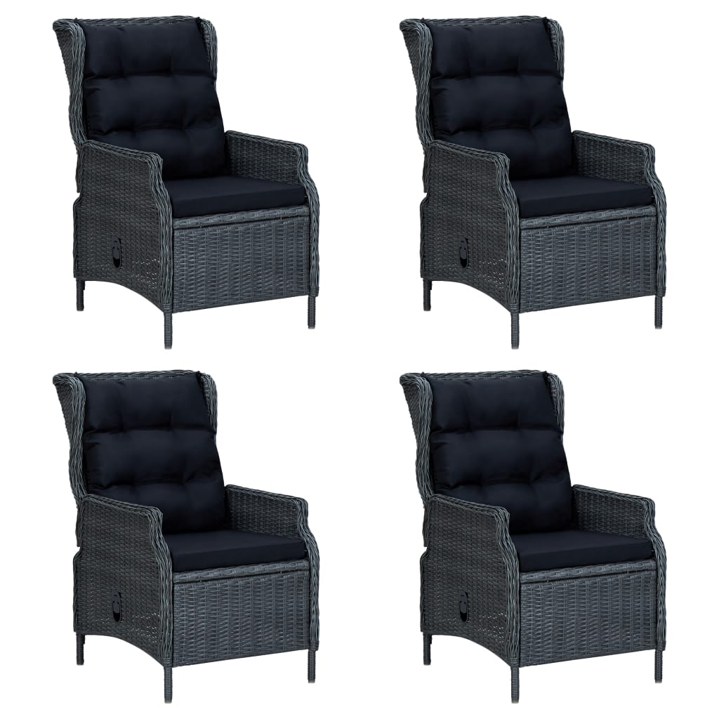 Set mobilier de gradina cu 5 piese - masa si fotolii cu perne, vidaXL, Ratan, 140 x 70 x 73,5 cm, gri inchis