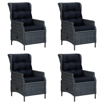 Set mobilier de gradina cu 5 piese - masa si fotolii cu perne, vidaXL, Ratan, 140 x 70 x 73,5 cm, gri inchis Set mobilier de gradina cu 5 piese - masa si fotolii cu perne, vidaXL, Ratan, 140 x 70 x 73,5 cm, gri inchis