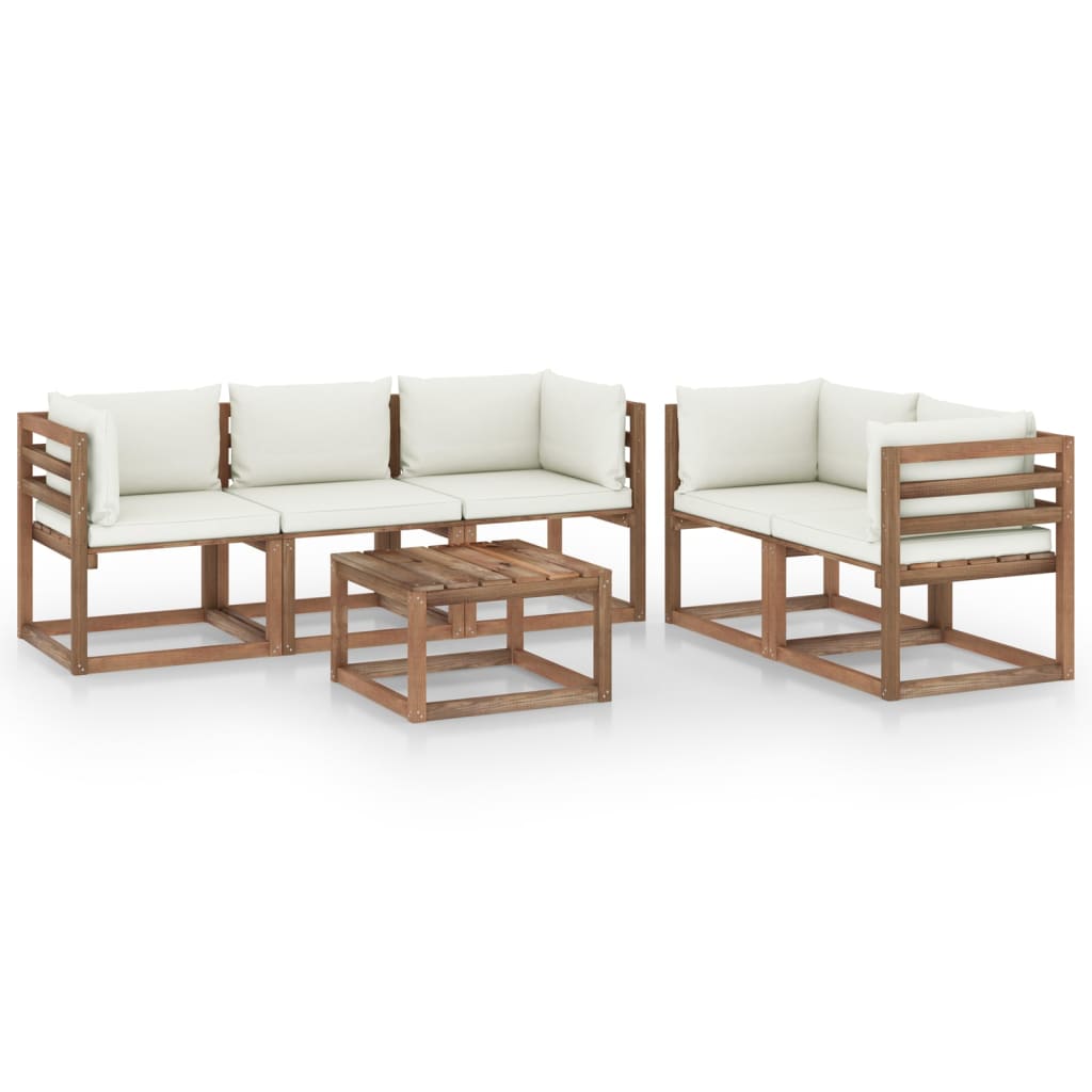 Set mobilier gradina 6 piese canapele cu masuta, vidaXL, Lemn de pin tratat, Maro-perne crem