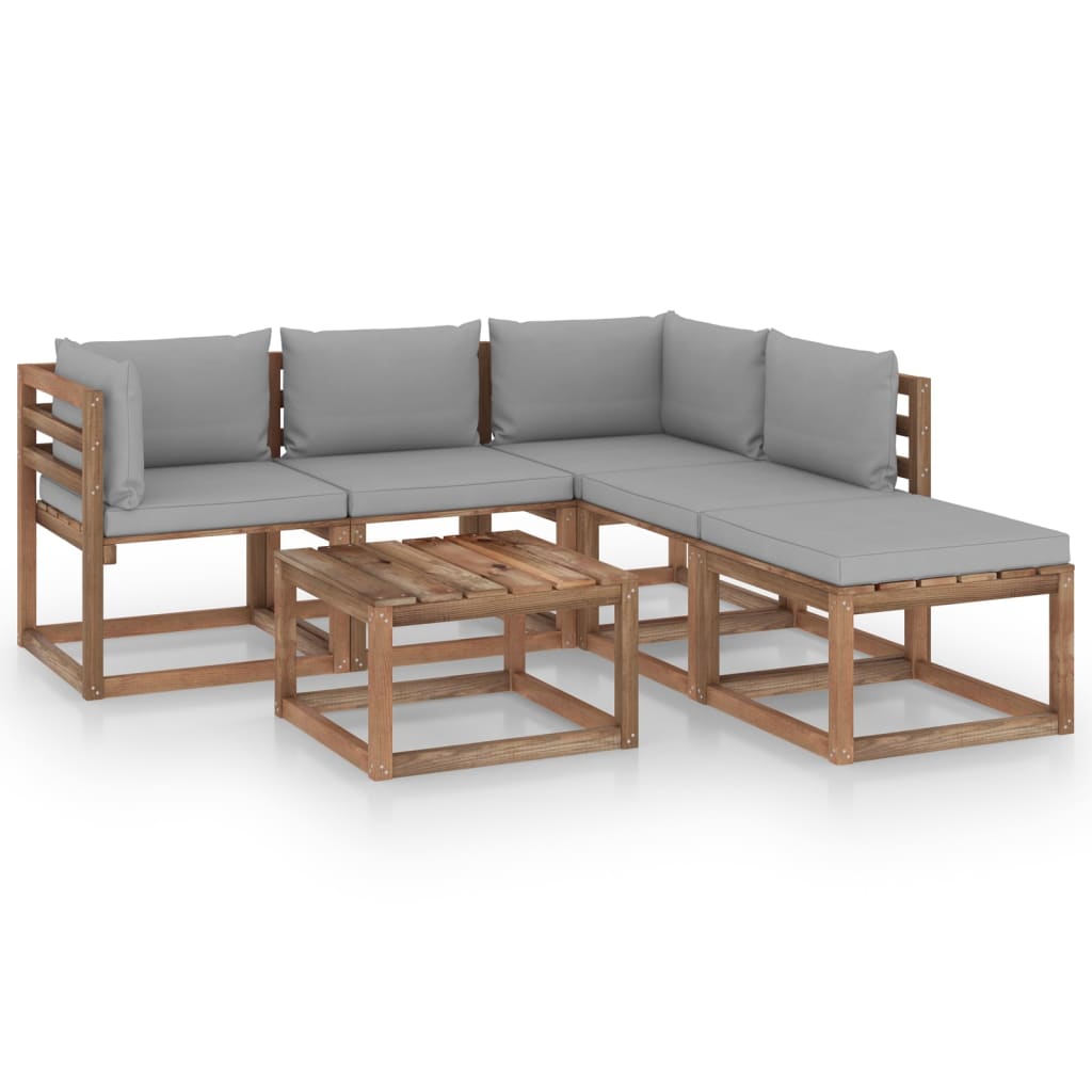 Set mobilier gradina 6 piese canapea in L cu masuta, vidaXL, Lemn de pin tratat, Maro-perne gri