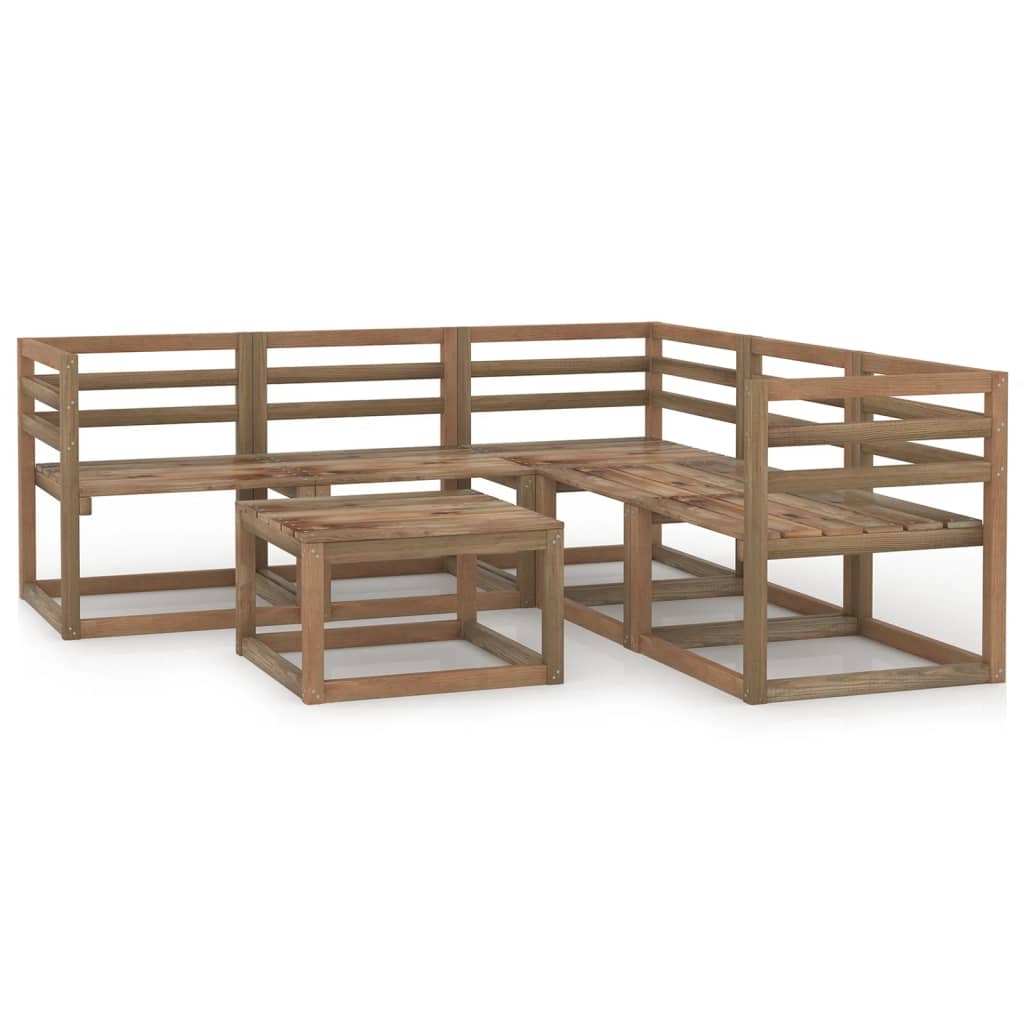 Set mobilier gradina cu 6 piese canapea in L cu masuta, vidaXL, Lemn de pin tratat, Maro