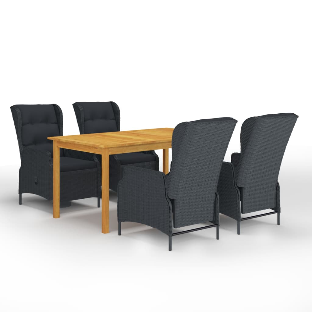 Set mobilier de gradina cu 5 piese masa cu fotolii, vidaXL, Ratan-Lemn masiv de acacia, 150 x 90 x 74 cm, Gri inchis-Maro