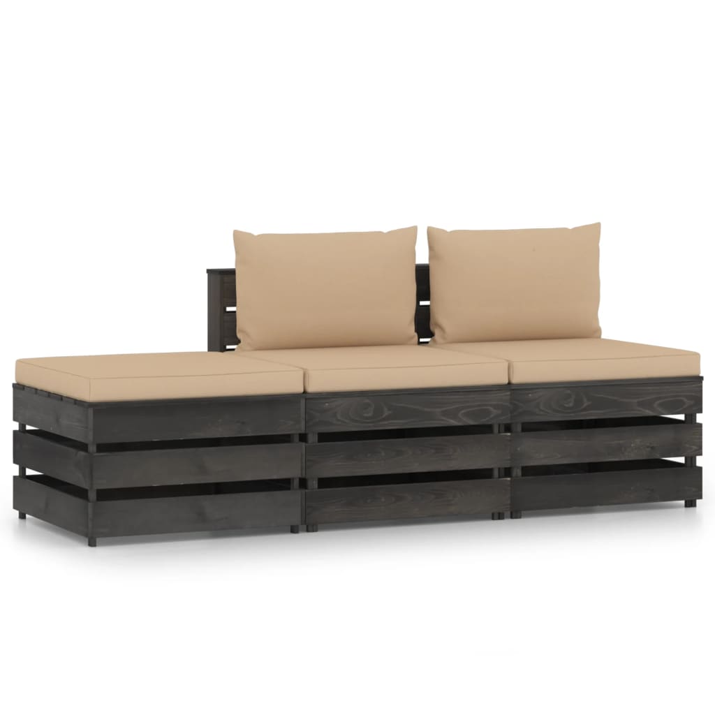 Set mobilier gradina 3 piese canapea cu perne vidaXL, Lemn de pin tratat, Gri inchis - perne bej