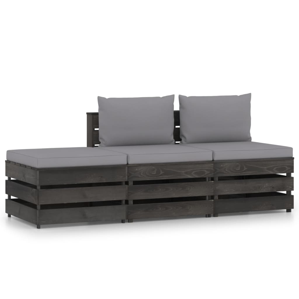 Set mobilier gradina 3 piese canapea cu perne vidaXL, Lemn de pin tratat, Gri inchis - perne gri