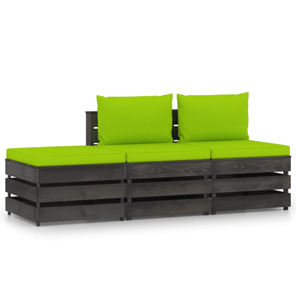 Set mobilier gradina 3 piese canapea cu perne vidaXL, Lemn de pin tratat, Gri inchis - perne verde aprins
