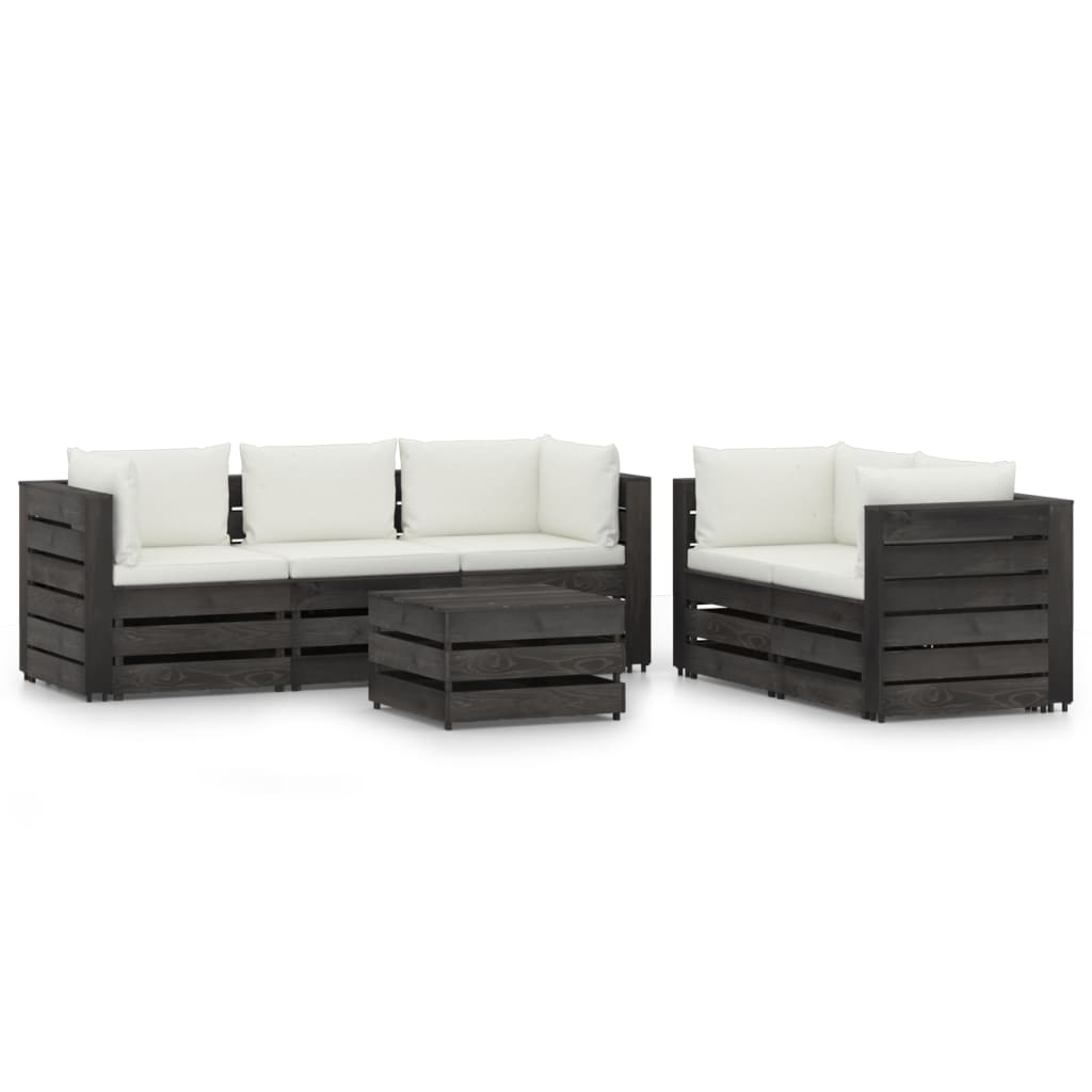 Set mobilier gradina 6 piese set canapele cu masuta si perne, vidaXL, Lemn masiv de pin tratat, Gri inchis - perne crem